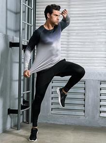 Manfinity Sport Corelite 男士渐变色插肩袖运动 T 恤长袖衬衫 - 彩色 - 查看 4