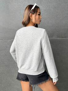 SHEIN Coolane 字母圖案落肩袖運動衫 - 淺灰色 - 查看 2