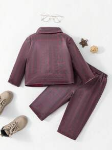 SHEIN Đứa bé trai 1 Miếng In kẻ sọc Đôi ngực Áo vest & 1 Miếng Quần & 1 Miếng Nơ mặt trước Áo sơ mi - Nhiều màu - Xem 2