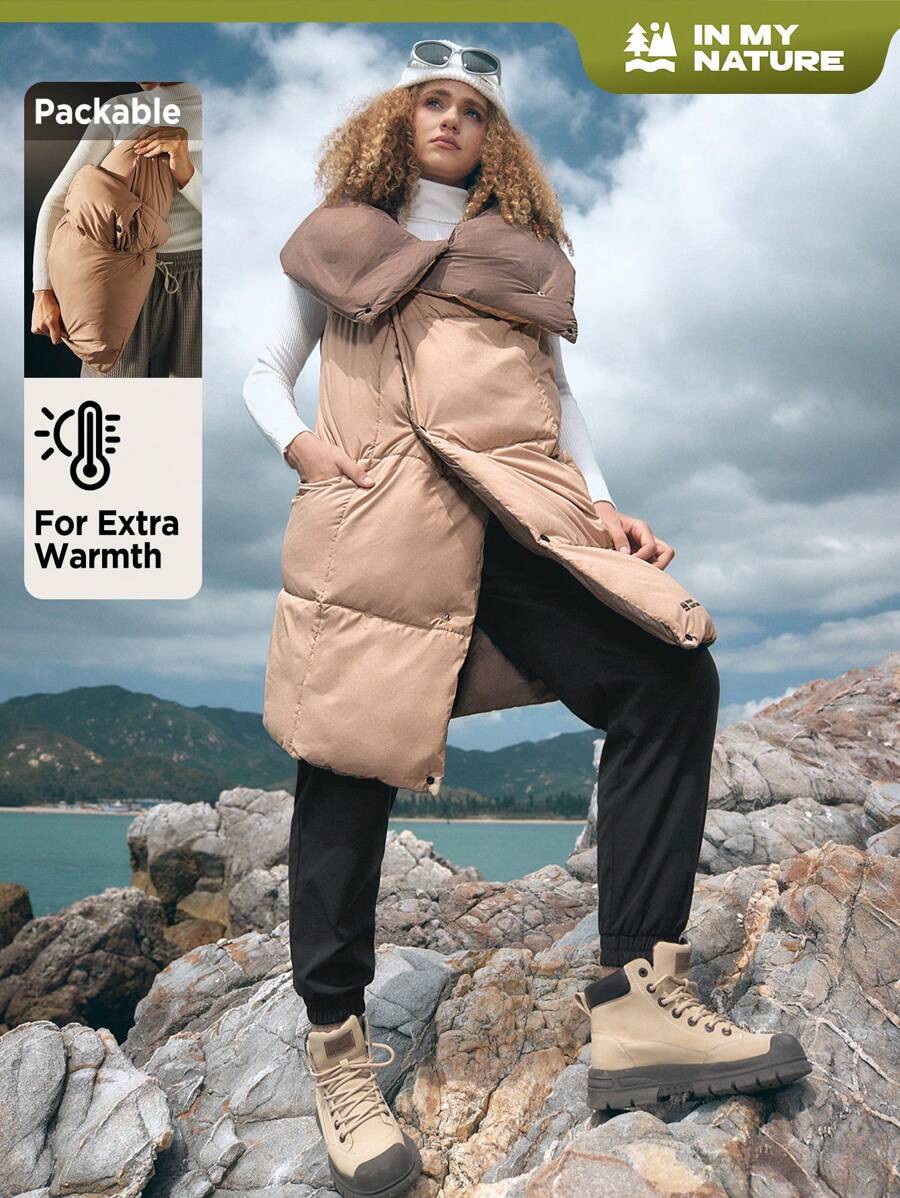 In My Nature Solid Snap Button Outdoor Vest - Khaki - View 1