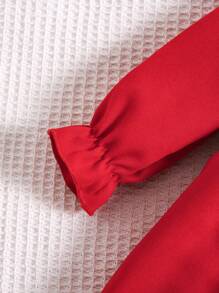 Baby Girl Frog Button Front Flounce Sleeve Dress With Bag - Red - View 6