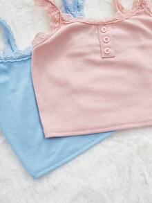 女童针织纯色吊带上衣，带蕾丝边，2 件/套 - 彩色 - 查看 5