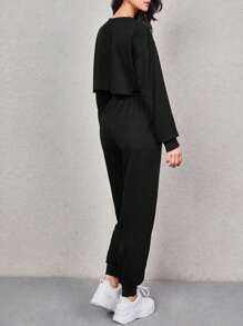 SHEIN EZwear Conjunto de sudadera con capucha y pantalones de chándal con gráfico de letra y hombros caídos