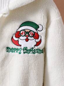 SHEIN Tween Girls' Santa Slogan Embroidery Hooded Jacket - Multicolor - View 6