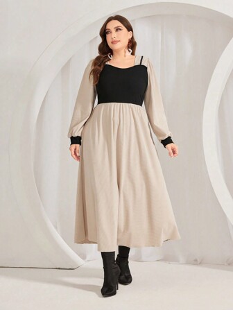 Mulvari 加上双色系带 2 合 1 连衣裙长款女装