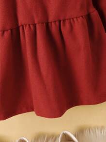 少女酒红色彼得潘领时尚可爱连衣裙秋冬