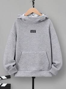 SHEIN 男孩連帽衫,帶字母補丁 - 灰色 - 查看 1