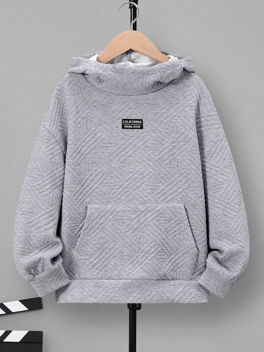 SHEIN 男孩連帽衫,帶字母補丁 - 灰色 - 查看 1