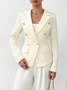 SHEIN Privé Double Breasted Flap Detail Blazer - Apricot - View 1