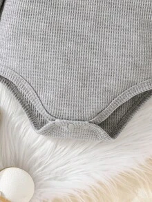 SHEIN Đứa bé trai 3pcs Chất rắn Đồ đan Ribbed Áo liền quần chặt - Nhiều màu - Xem 6