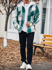 Manfinity Hypemode Áo sơ mi nam có mũ trùm đầu có kích thước Plus Size Patch Pocket - màu xanh lá - Xem 7