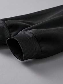 SHEIN LUNE 印花加絨內裏運動衫 - 黑色 - 查看 5