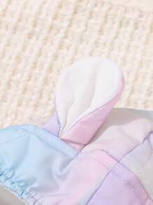 SHEIN 女宝宝休闲可爱扎染印花棉服外套，配有 3d 耳朵连帽衫，非常适合秋冬季户外穿着 - 紅色 - 查看 3