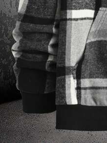 Manfinity Homme Loose Men's Woolen Hooded Overcoat With Grid Pattern And Lining - Black - View 4