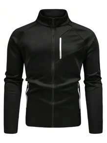 Manfinity Sport Corelite 男士拉鍊運動夾克拉幹袖運動上衣 - 黑色 - 查看 1