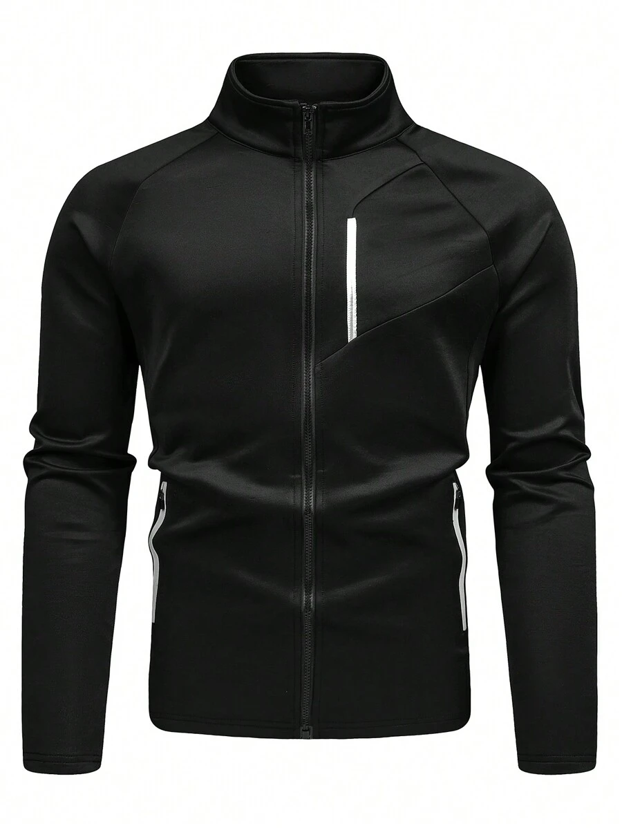 Manfinity Sport Corelite Áo khoác thể thao có tay áo Raglan có khóa kéo dành cho nam - màu đen - Xem 1