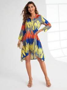 SHEIN Slayr 滿版印花高低下擺襯衫洋裝 - 彩色 - 查看 6