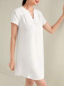 EMERY ROSE Vestido de cuello notch bajo curvo - Blanco - Ver 3