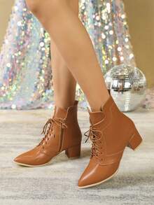Women's Ankle & Short Boots Brown Boots, Fashionable & All-match, Thin Strap, Warm & Comfortable Winter Boots, Easy To Wear - Brown - View 6
