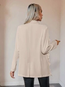 SHEIN Privé Nhọn Cổ áo tây Xù Hoa Sen Trang trí ren Bộ đồ Áo khoác - Màu Khaki - Xem 2