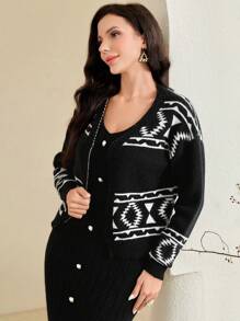 Modelyn 女裝毛衣套裝 - 黑與白 - 查看 4