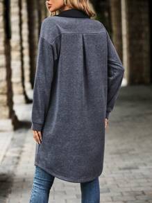 SHEIN LUNE 女士對比修飾鈕扣前垂肩外套 - 灰色 - 查看 2