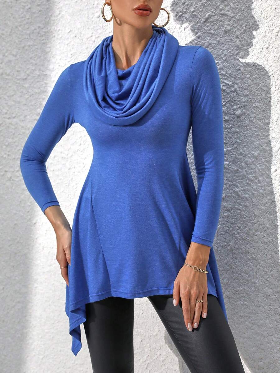 SHEIN LUNE 女性不對稱洋裝帶垂褶設計 - 藍色 - 查看 1