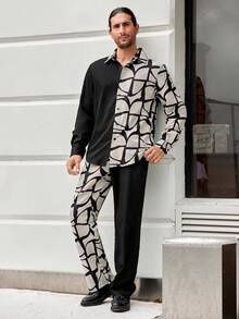 Manfinity LEGND Nam In Địa lý Áo sơ mi & Quần - Đen và trắng - Xem 3