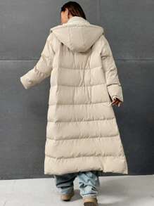 SHEIN EZwear Zip Up Hooded Padded Coat For Winter - Apricot - View 2
