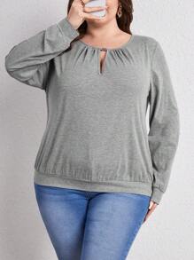 SHEIN LUNE Hơn Đường viền lỗ khóa Áo nỉ - Màu Xám nhạt - Xem 1