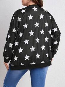 SHEIN LUNE Plus Star Print Split Hem Sweatshirt - Black - View 3