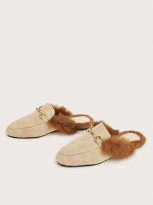 平底蓬鬆金屬扣簡約平底鞋 - 卡其色 - 查看 2