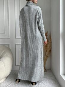 SHEIN Vestido De Suéter De Punto Acanalado Con Cuello Alto Y Hombros Caídos (cinturón No Incluido)