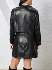 SHEIN Privé Plus Size Pu Open-front Jacket - Black - View 2