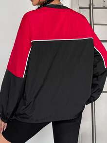 SHEIN EZwear Bikercore字母圖案彩塊束口下擺下垂肩運動衫 - 彩色 - 查看 2