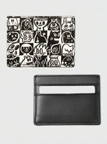 Wotto Artist Dark Fashionable Cartoon Pattern Card Holder - Black and White - View 1