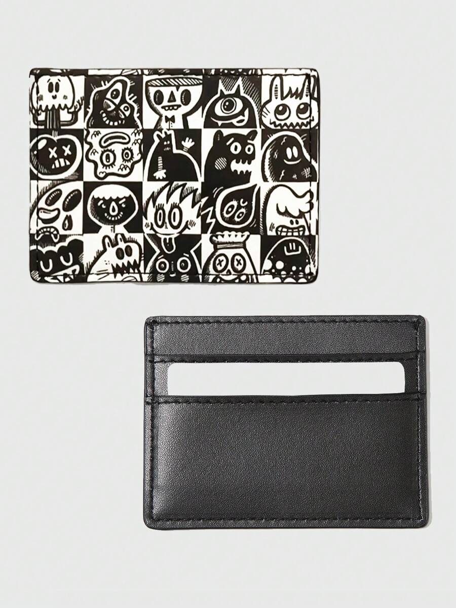 Wotto Artist Dark Fashionable Cartoon Pattern Card Holder - Black and White - View 1