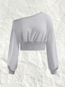 SHEIN EZwear Hơn Cổ không đối xứng Thả vai Áo nỉ - Màu Xám nhạt - Xem 1