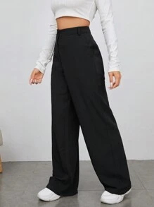 EURMUSE High Waist Wide Leg Trousers - Black - View 3
