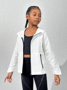 SHEIN 女童白色連帽拉鍊運動外套 - 杏色 - 查看 5