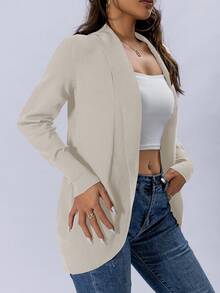 AAmilife 纯色休闲设计开衫 - 杏色 - 查看 3