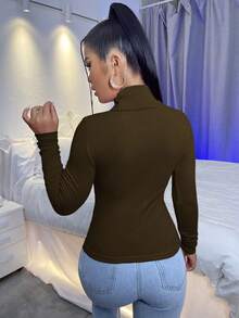 SHEIN Essnce 針織女士高領t恤 - 紫紅色 - 查看 2