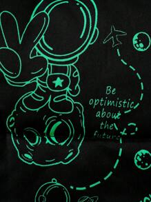 Boys' Cute Comfy Cartoon Pattern Quilted Hooded Padded Thick Jacket - Black - View 4