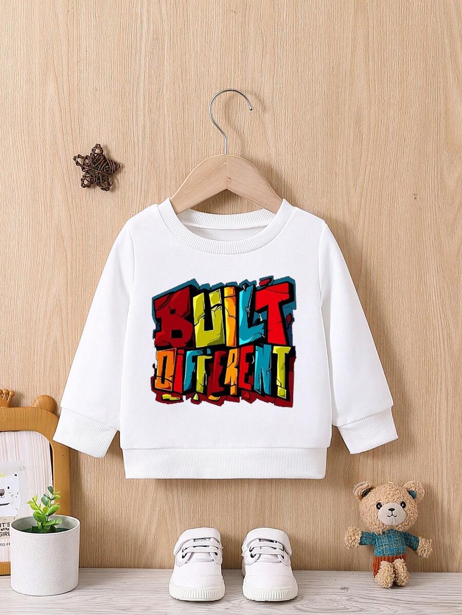 Đứa bé trai Đồ họa Chữ cái Áo nỉ - trắng - Xem 1