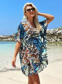 Swim Lushoire 女士全印花v領蝙蝠袖遮陽衣 - 彩色 - 查看 7