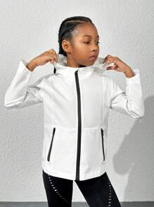 SHEIN 女童白色連帽拉鍊運動外套 - 杏色 - 查看 1