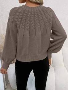 SHEIN Essnce Women's Solid Color Lantern Sleeve Sweater - Dark Grey - View 2