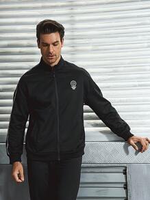 Gym Rark Boyfriend Style Men Letter Graphic Contrast Tape Zip Up Sports Jacket Workout Tops Sports Jacket - Black - View 6