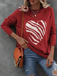 SHEIN LUNE Women'S Sweater With Heart Pattern - Multicolor - View 1