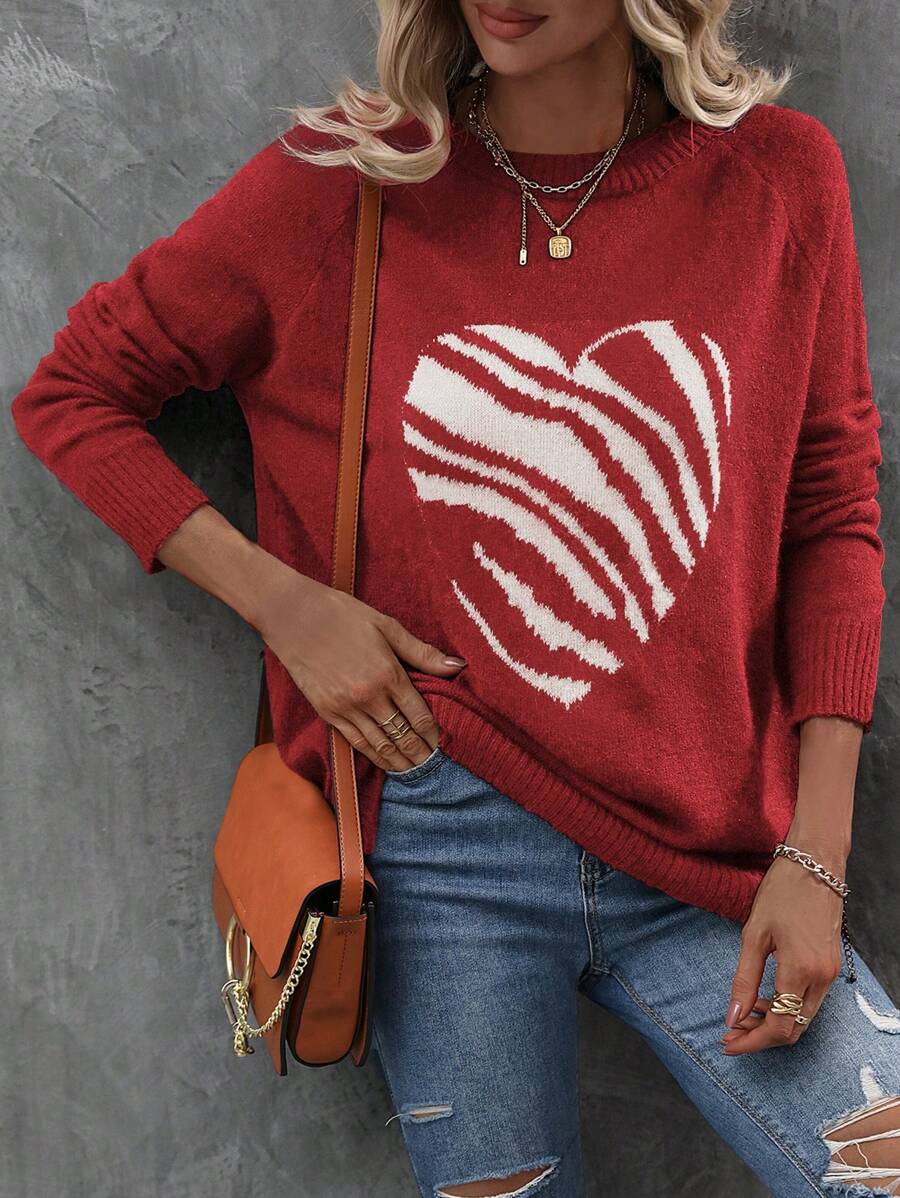 SHEIN LUNE Women'S Sweater With Heart Pattern - Multicolor - View 1